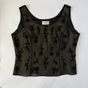 Albert Nipon Black Sheer Beaded Blouse